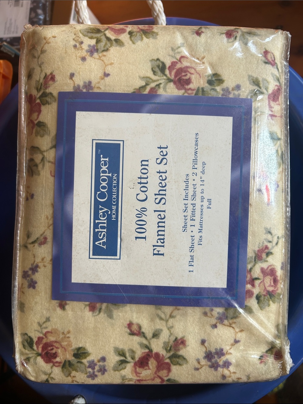 Ashley Cooper Floral Rose Print Cream and Pink Flannel Sheet Set